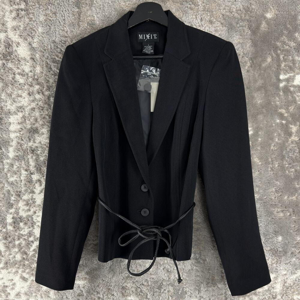 NEW‎ Mixit Size 8 Career Notched V Neck Blazer Jacket Black Tie